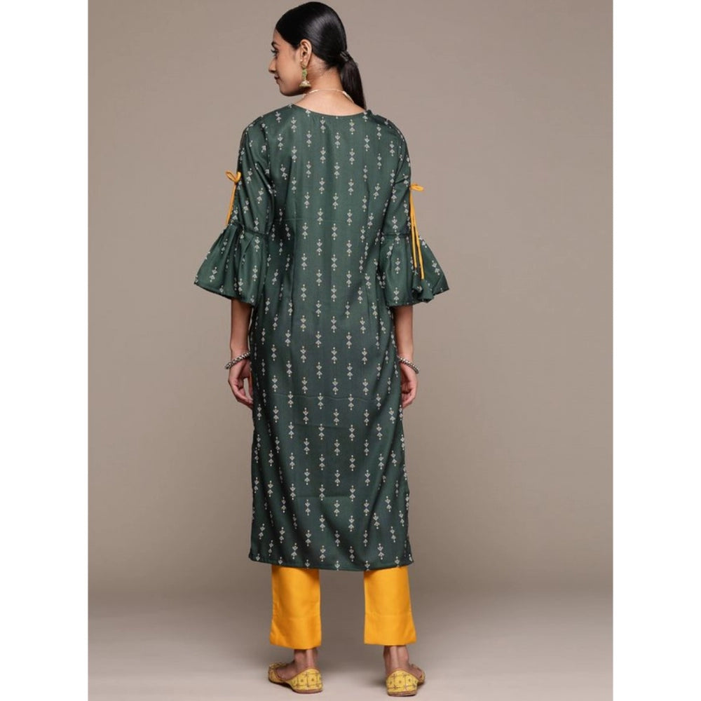 Shopper Beast Women's Casual 3-4Th Sleeve Ethnic Motifs Rayon Kurti And Pant Set (Bottle Green)