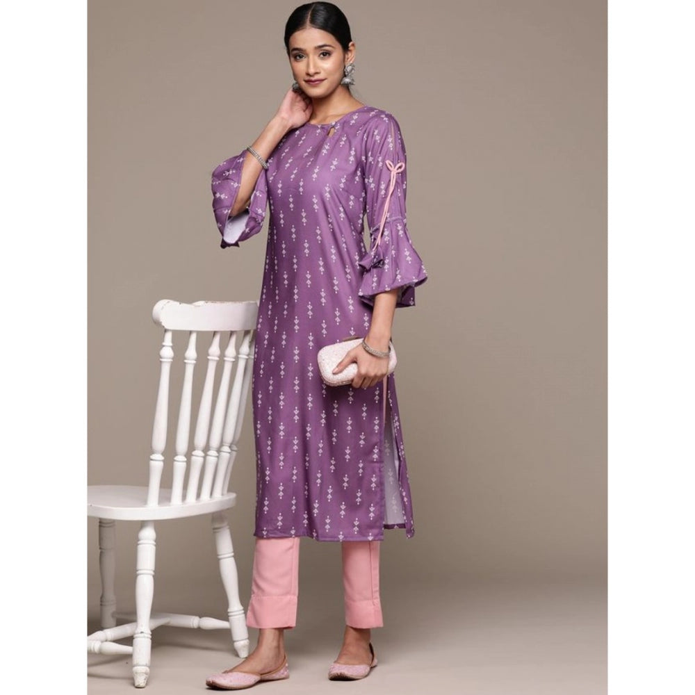 Shopper Beast Women's Casual 3-4Th Sleeve Ethnic Motifs Rayon Kurti And Pant Set (Lavender)