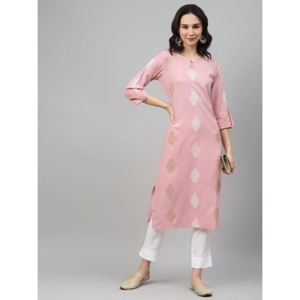 Shopper Beast Women's Casual 3-4Th Sleeve Ethnic Motifs Rayon Kurti And Pant Set (Pink)