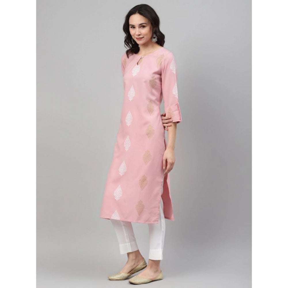 Shopper Beast Women's Casual 3-4Th Sleeve Ethnic Motifs Rayon Kurti And Pant Set (Pink)