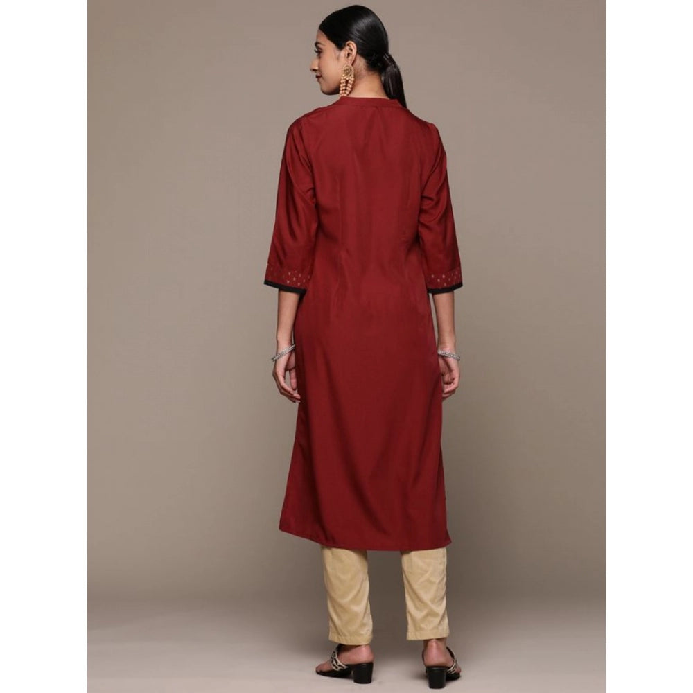 Shopper Beast Women's Casual 3-4Th Sleeve Ethnic Motifs Crepe Kurti (Maroon)