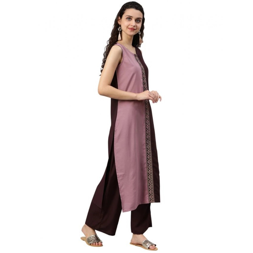 Shopper Beast Women's Casual sleeveless Solid Crepe Kurti And Palazzo Set (Brown)