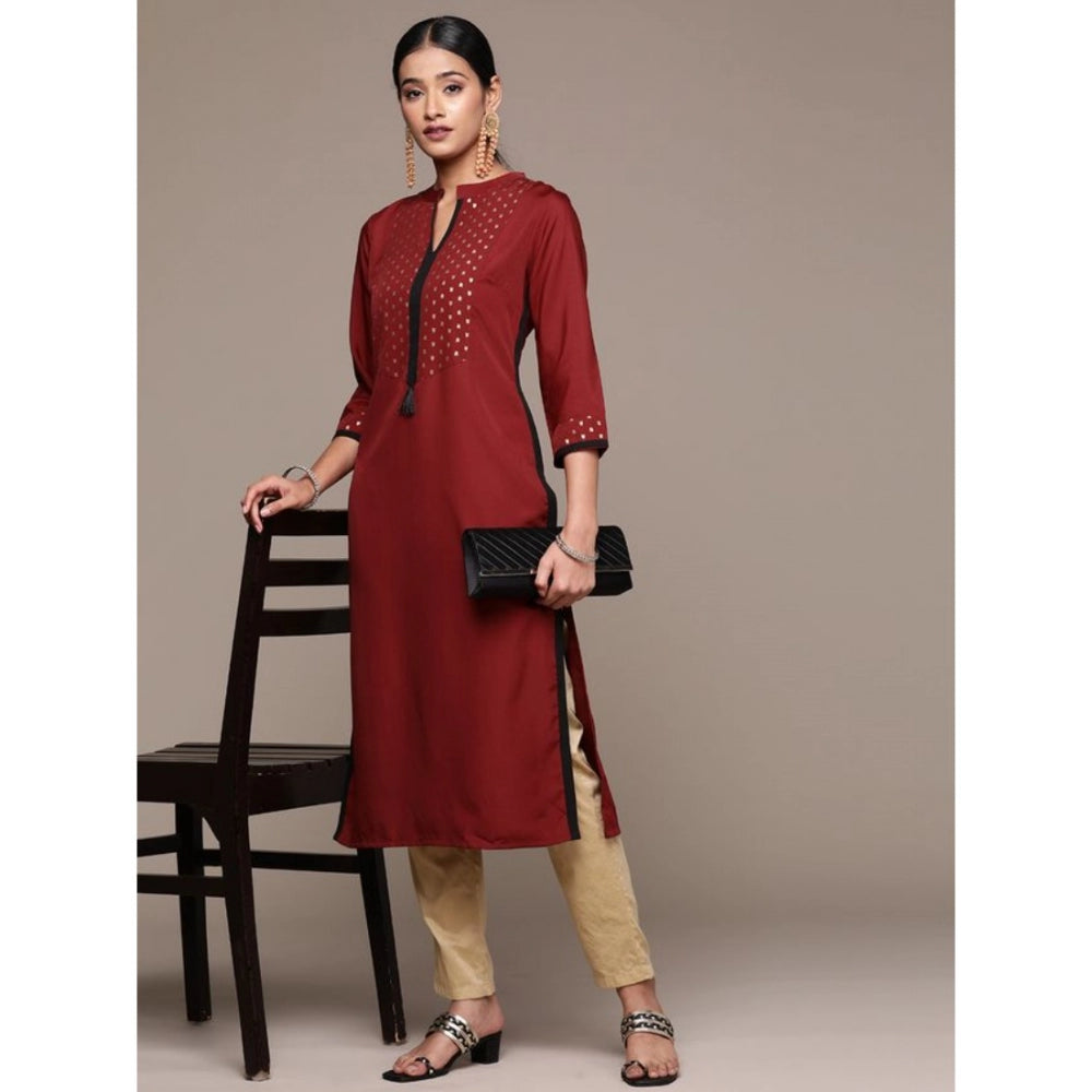 Shopper Beast Women's Casual 3-4Th Sleeve Ethnic Motifs Crepe Kurti (Maroon)