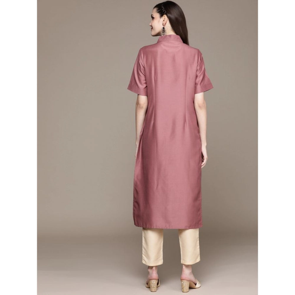 Shopper Beast Women's Casual Half Sleeve Solid Chinon Kurti And Pant Set (Brown)