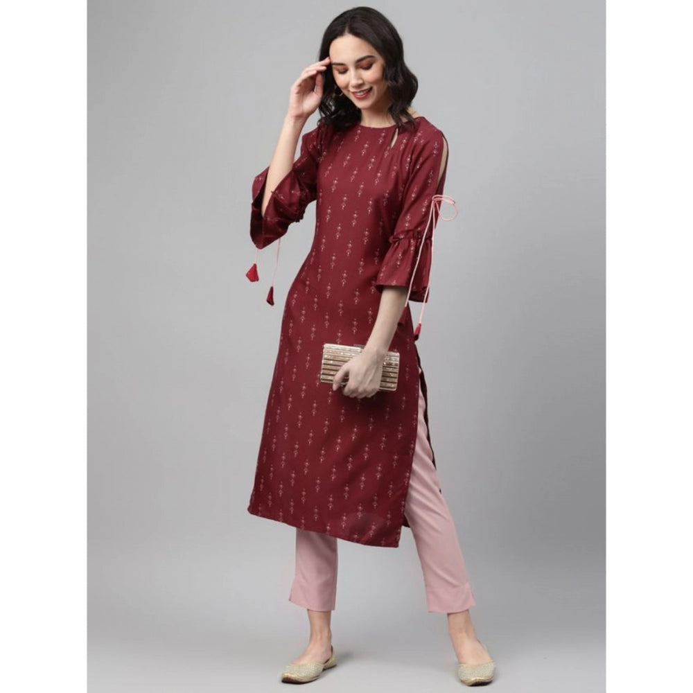 Shopper Beast Women's Casual 3-4Th Sleeve Ethnic Motifs Rayon Kurti And Pant Set (Maroon)