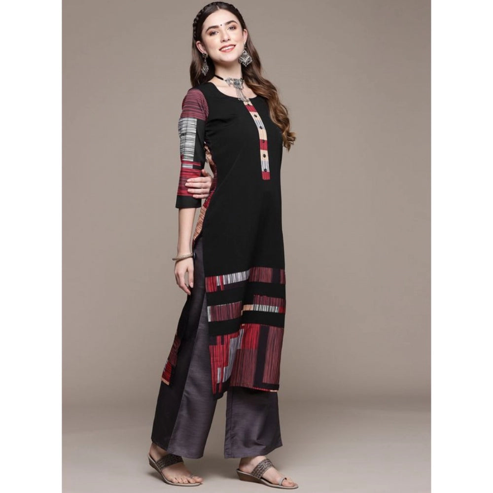 Shopper Beast Women's Casual 3-4Th Sleeve Ethnic Motifs Crepe Kurti (Black)