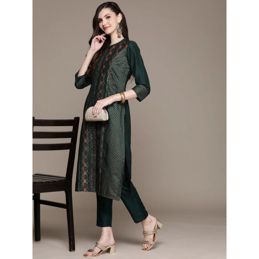 Shopper Beast Women's Casual 3-4Th Sleeve Traditional Crepe Kurti And Pant Set (Green)