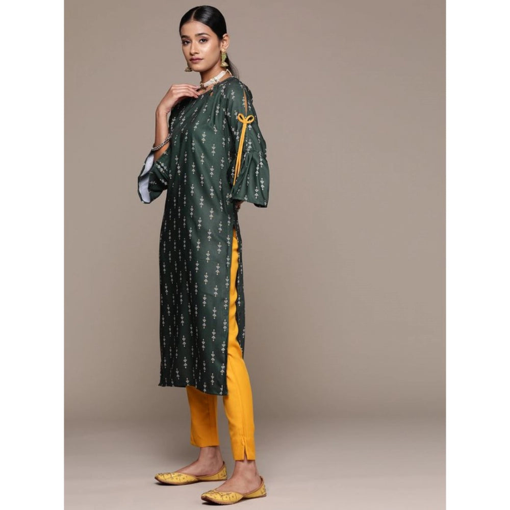 Shopper Beast Women's Casual 3-4Th Sleeve Ethnic Motifs Rayon Kurti And Pant Set (Bottle Green)