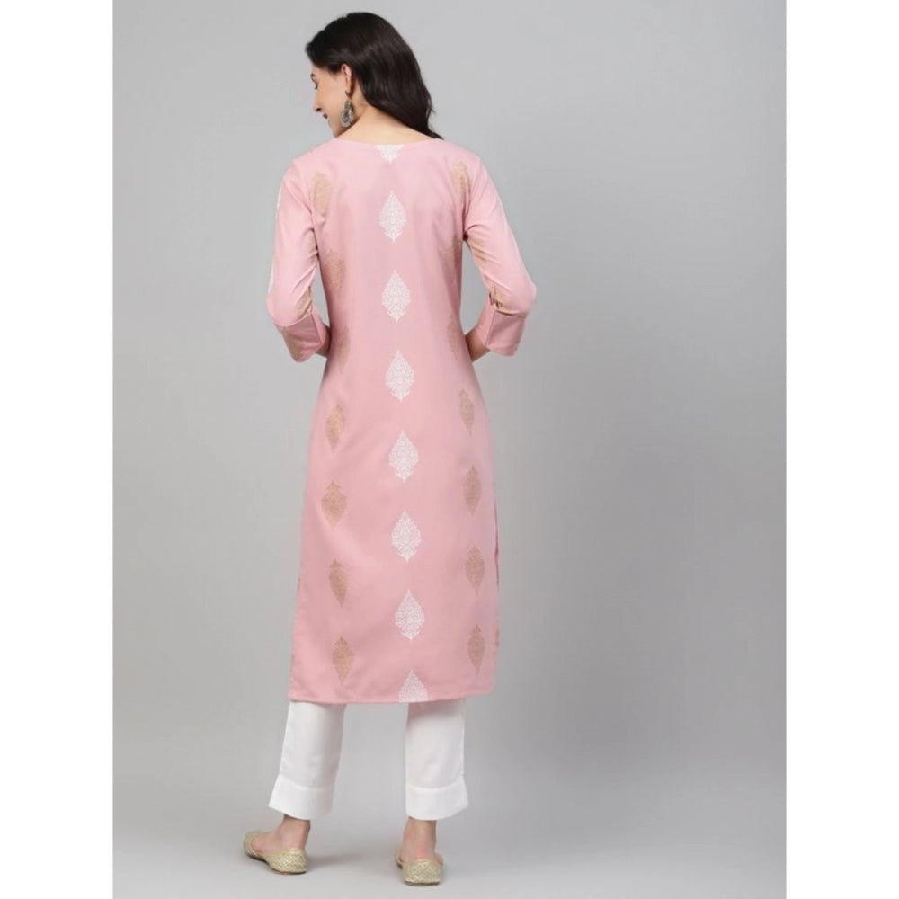 Shopper Beast Women's Casual 3-4Th Sleeve Ethnic Motifs Rayon Kurti And Pant Set (Pink)