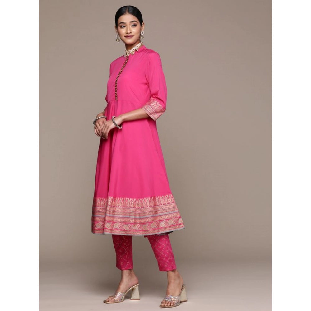 Shopper Beast Women's Casual 3-4Th Sleeve Ethnic Motifs Crepe Kurti Pant And Dupatta Set (Pink)