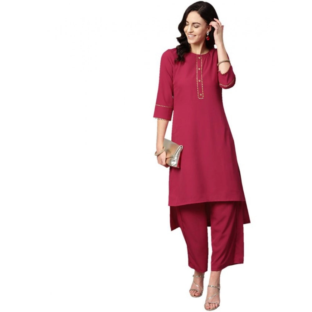 Shopper Beast Women's Casual 3-4Th Sleeve Solid Crepe Kurti And Palazzo Set (Pink)