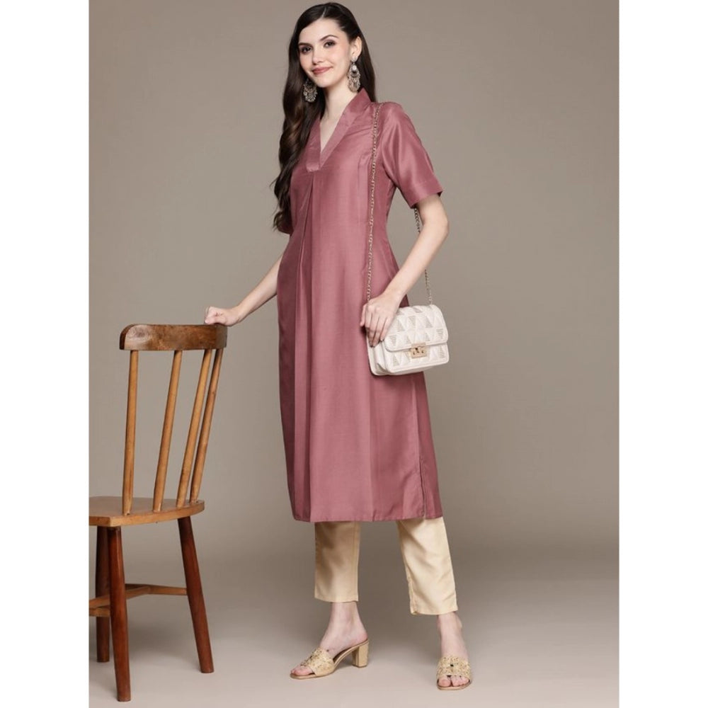 Shopper Beast Women's Casual Half Sleeve Solid Chinon Kurti And Pant Set (Brown)