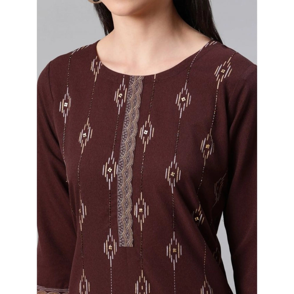 Shopper Beast Women's Casual 3-4Th Sleeve Ethnic Motifs Rayon Kurti And Pant Set (Brown)