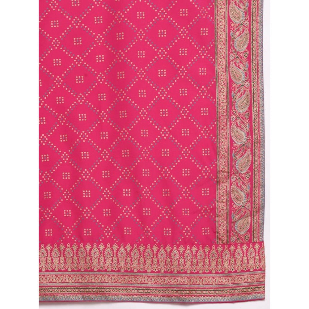 Shopper Beast Women's Casual 3-4Th Sleeve Ethnic Motifs Crepe Kurti Pant And Dupatta Set (Pink)