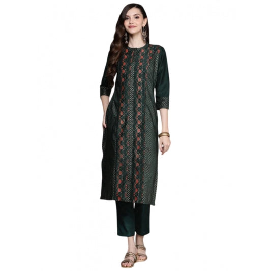 Shopper Beast Women's Casual 3-4Th Sleeve Traditional Crepe Kurti And Pant Set (Green)