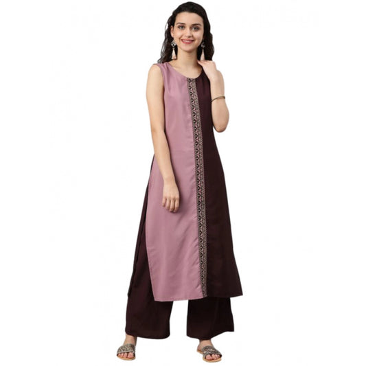 Shopper Beast Women's Casual sleeveless Solid Crepe Kurti And Palazzo Set (Brown)