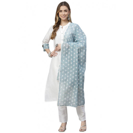 Shopper Beast Women's Casual 3-4Th Sleeve Solid Chinon Kurti Pant And Dupatta Set (White)