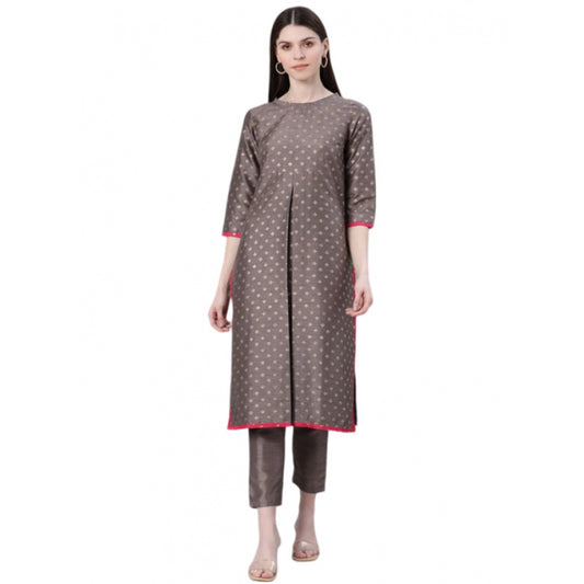 Shopper Beast Women's Casual 3-4Th Sleeve Ethnic Motifs Poly Silk Kurti And Pant Set (Grey)