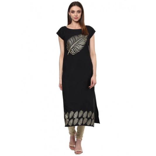 Shopper Beast Women's Casual Short Sleeves Ethnic Motifs Crepe Kurti (Black)