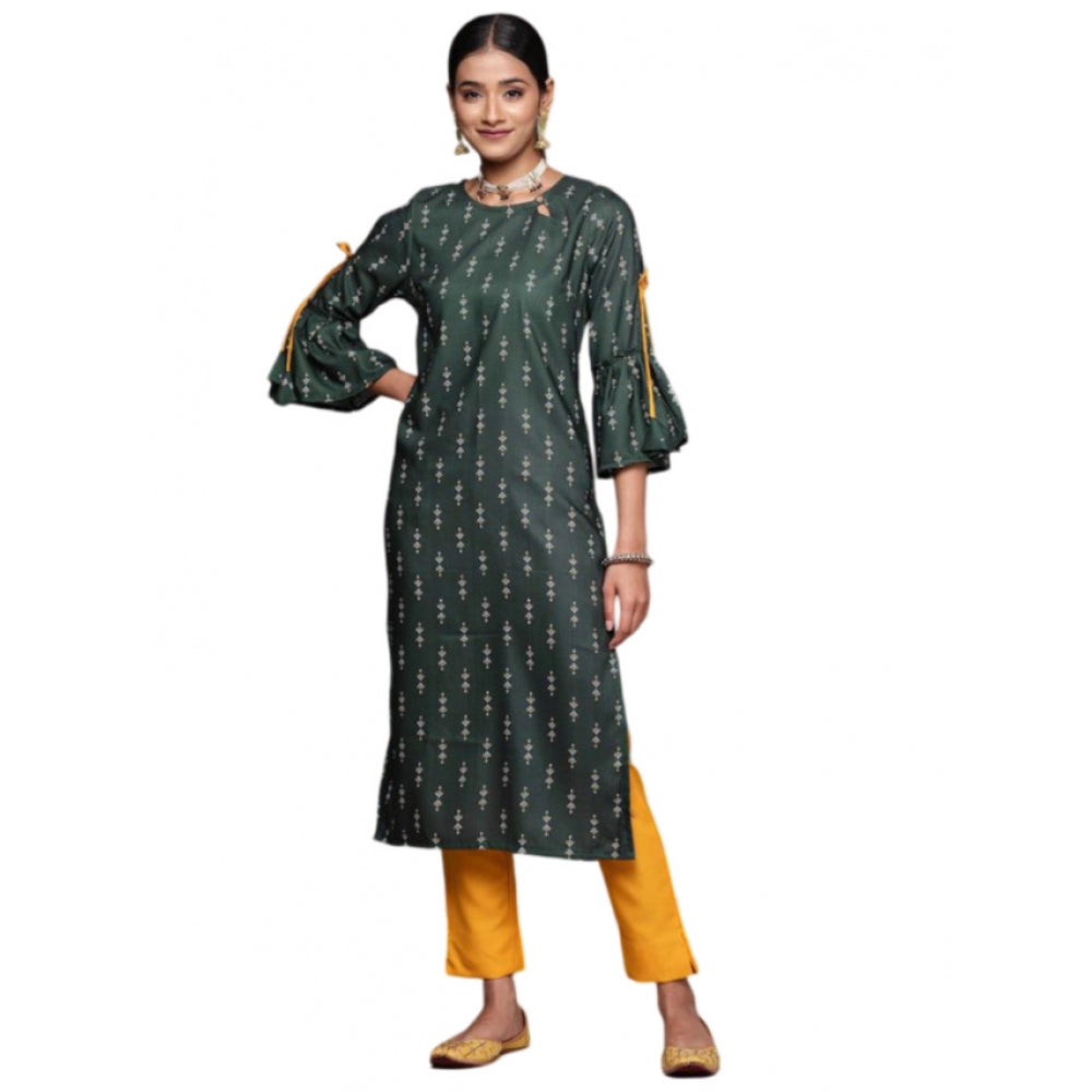 Shopper Beast Women's Casual 3-4Th Sleeve Ethnic Motifs Rayon Kurti And Pant Set (Bottle Green)