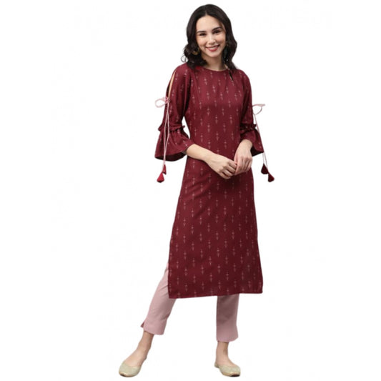 Shopper Beast Women's Casual 3-4Th Sleeve Ethnic Motifs Rayon Kurti And Pant Set (Maroon)