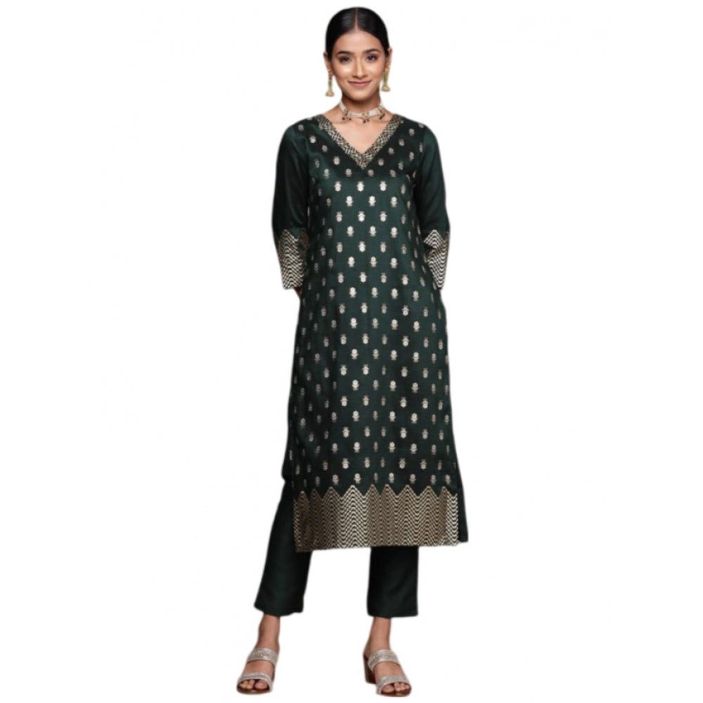 Shopper Beast Women's Casual 3-4Th Sleeve Floral Printed Chinon Kurti And Pant Set (Bottle Green)