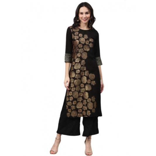 Shopper Beast Women's Casual 3-4Th Sleeve Floral Printed Crepe Kurti And Palazzo Set (Black)