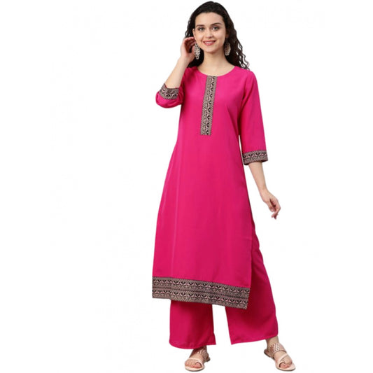 Shopper Beast Women's Casual 3-4Th Sleeve Solid Crepe Kurti And Palazzo Set (Pink)