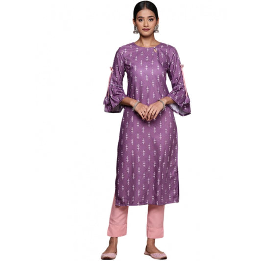 Shopper Beast Women's Casual 3-4Th Sleeve Ethnic Motifs Rayon Kurti And Pant Set (Lavender)