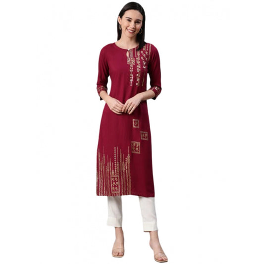 Shopper Beast Women's Casual 3-4Th Sleeve Floral Printed Rayon Kurti And Pant Set (Maroon)