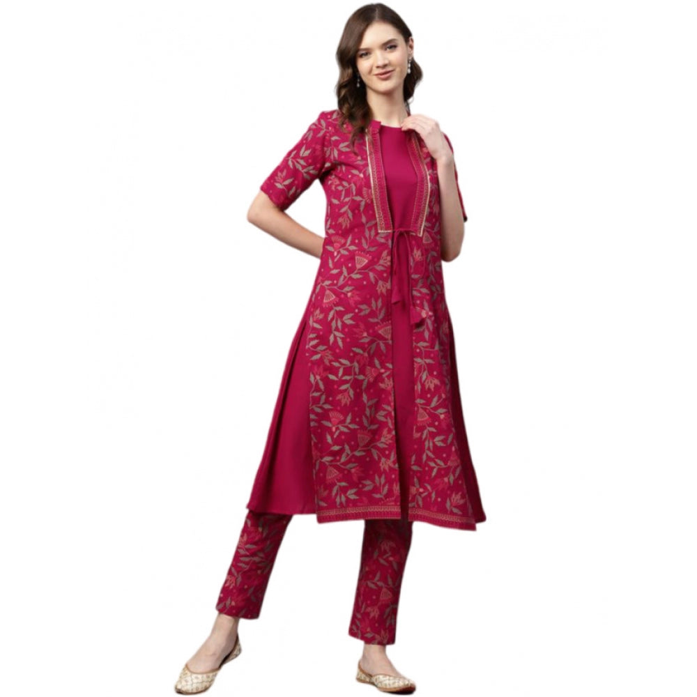 Shopper Beast Women's Casual Half Sleeve Floral Printed Crepe Kurti And Pant Set (Pink)