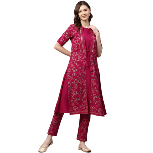 Shopper Beast Women's Casual Half Sleeve Floral Printed Crepe Kurti And Pant Set (Pink)