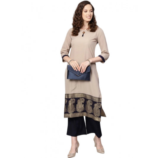 Shopper Beast Women's Casual 3-4Th Sleeve Paisley Crepe Kurti And Palazzo Set (Beige)