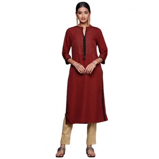 Shopper Beast Women's Casual 3-4Th Sleeve Ethnic Motifs Crepe Kurti (Maroon)