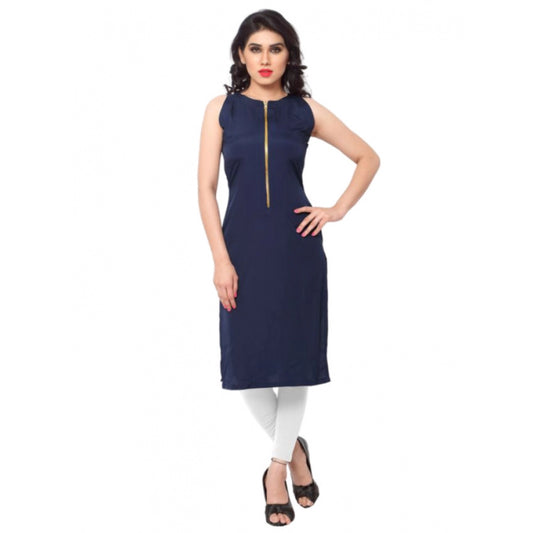 Shopper Beast Women's Casual Sleeveless Solid Crepe Kurti (Blue)