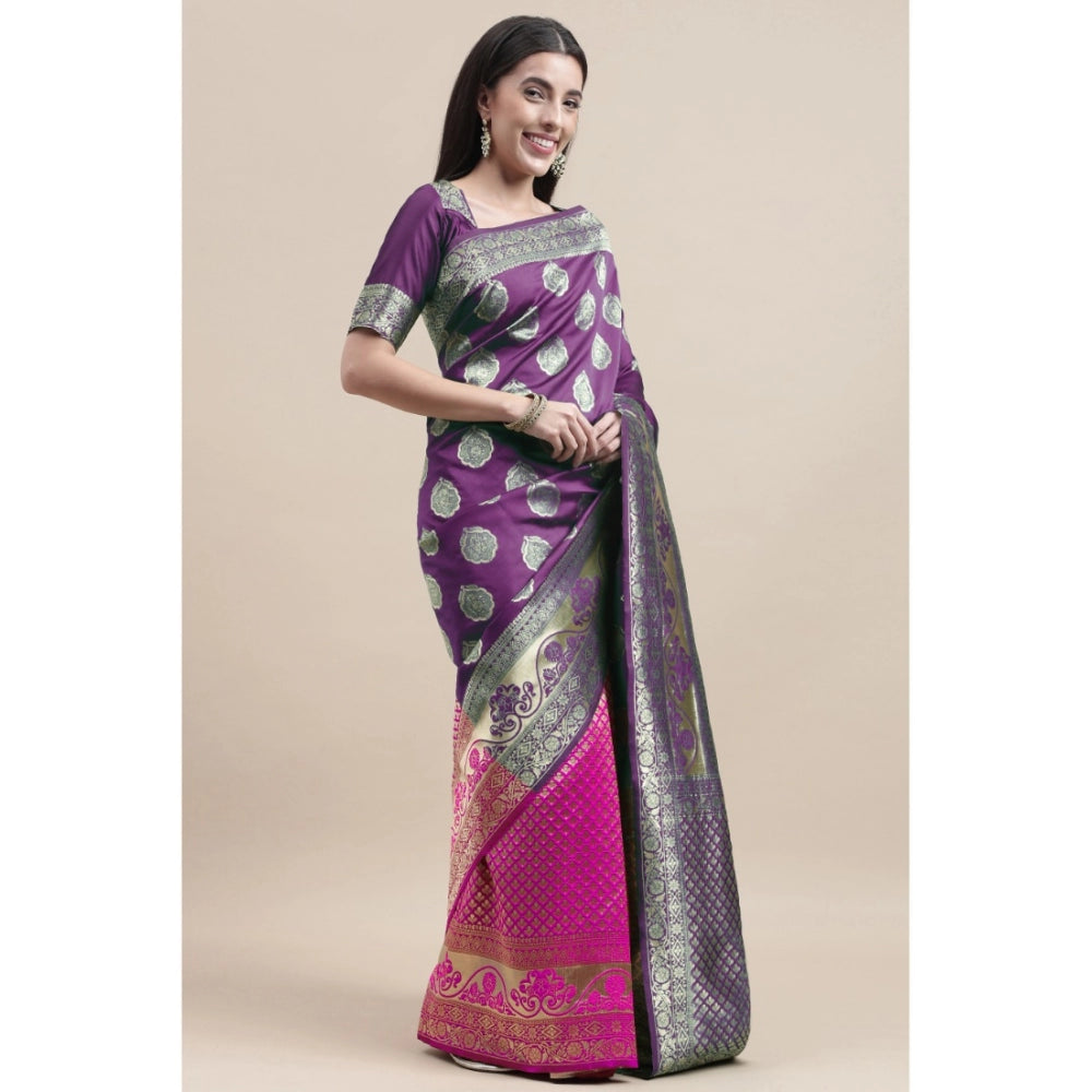 Shopper Beast Women's Kanjivaram Silk Designer Weaving Saree With Unstitched Blouse (Voilet &amp; Purple, 5.50 Mtrs)