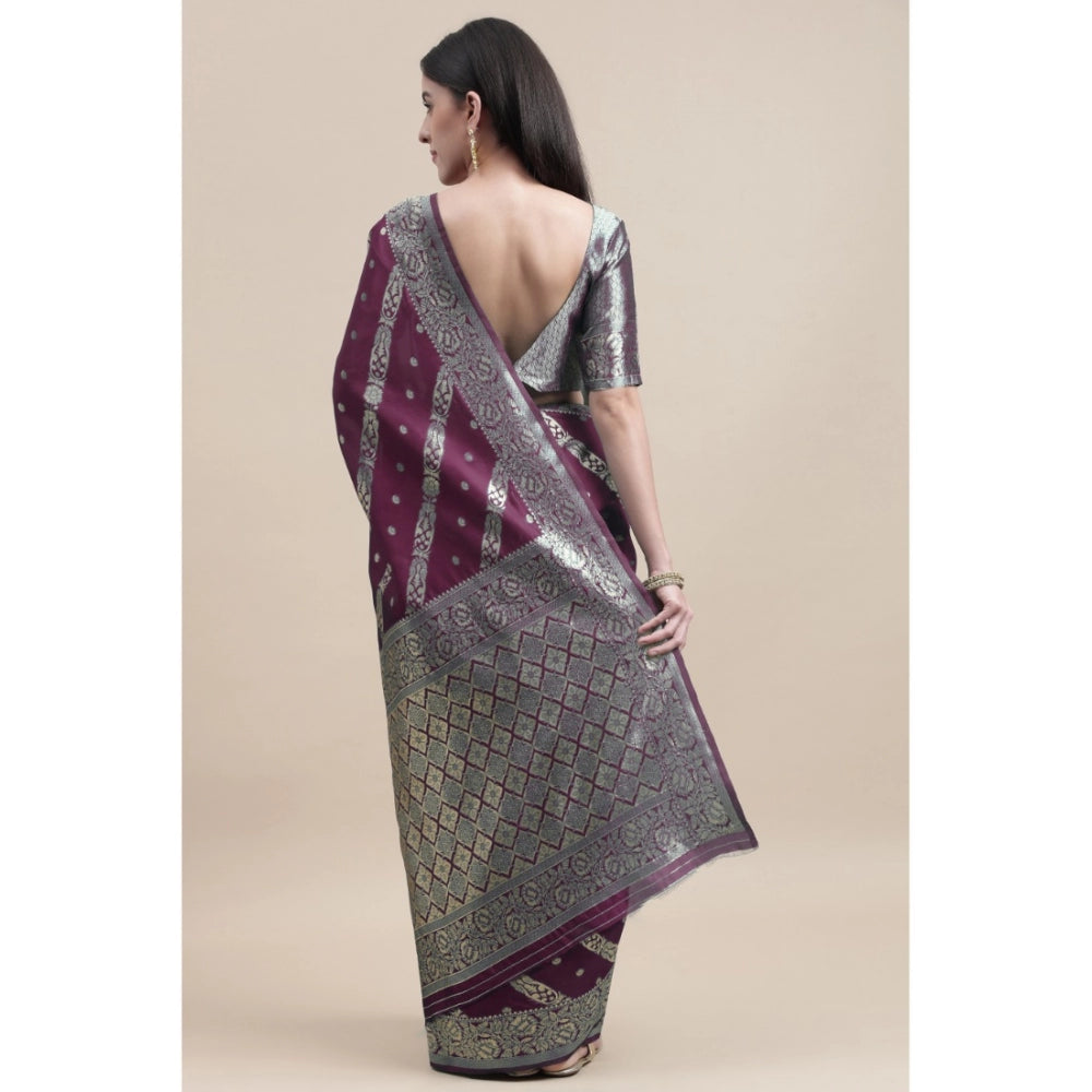 Shopper Beast Women's Banarasi Silk Designer Weaving Saree With Unstitched Blouse (Purple, 5.50 Mtrs)