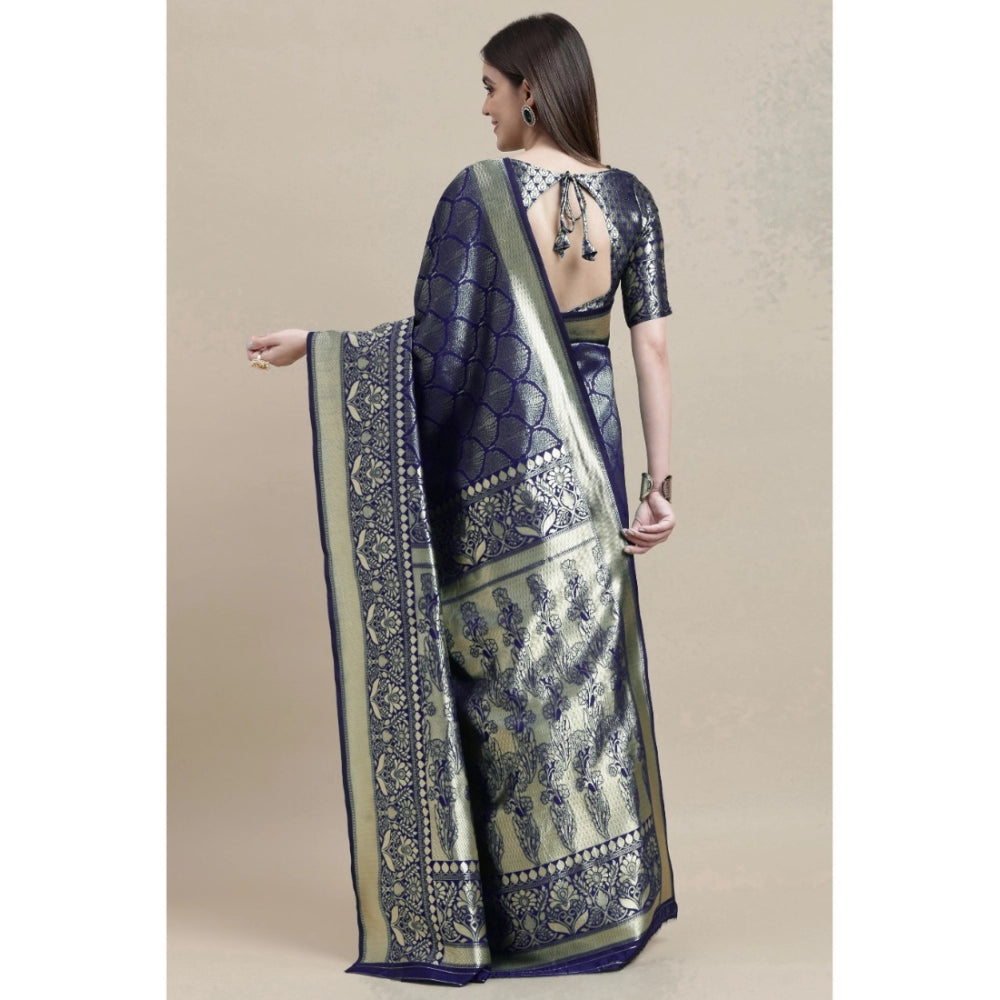 Shopper Beast Women's Banarasi Silk Designer Weaving Saree With Unstitched Blouse (Blue, 5.50 Mtrs)