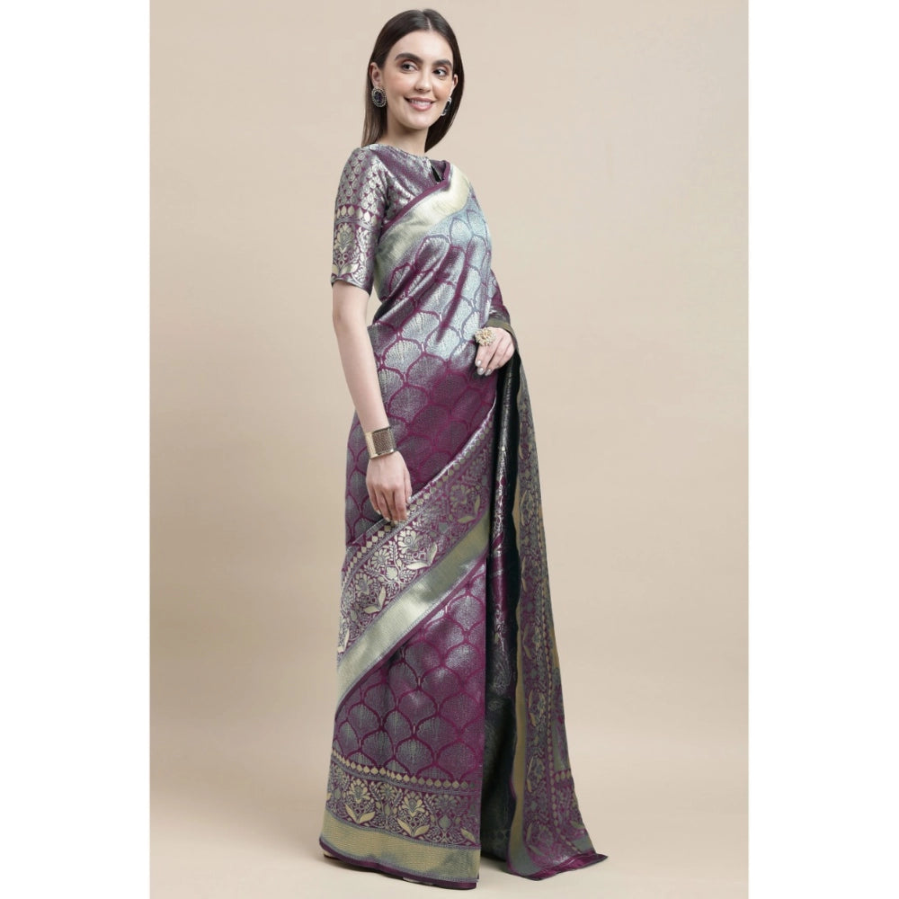 Shopper Beast Women's Banarasi Silk Designer Weaving Saree With Unstitched Blouse (Purple, 5.50 Mtrs)