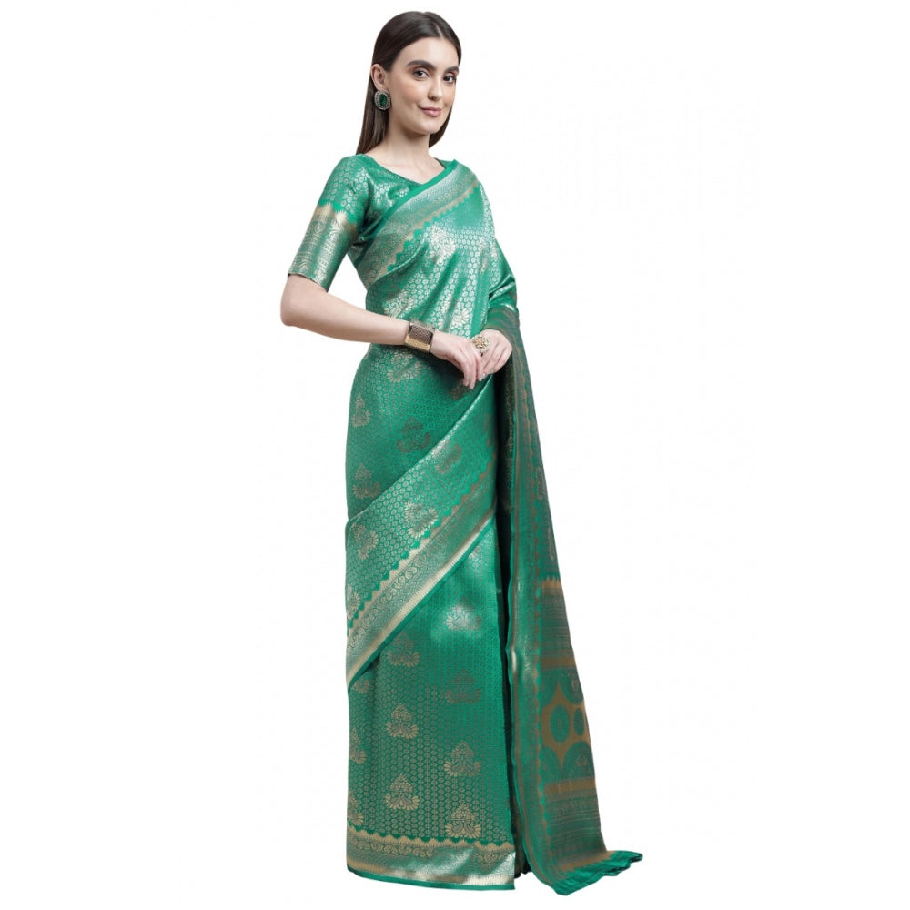 Shopper Beast Women's Banarasi Silk Designer Weaving Saree With Unstitched Blouse (Green, 5.50 Mtrs)