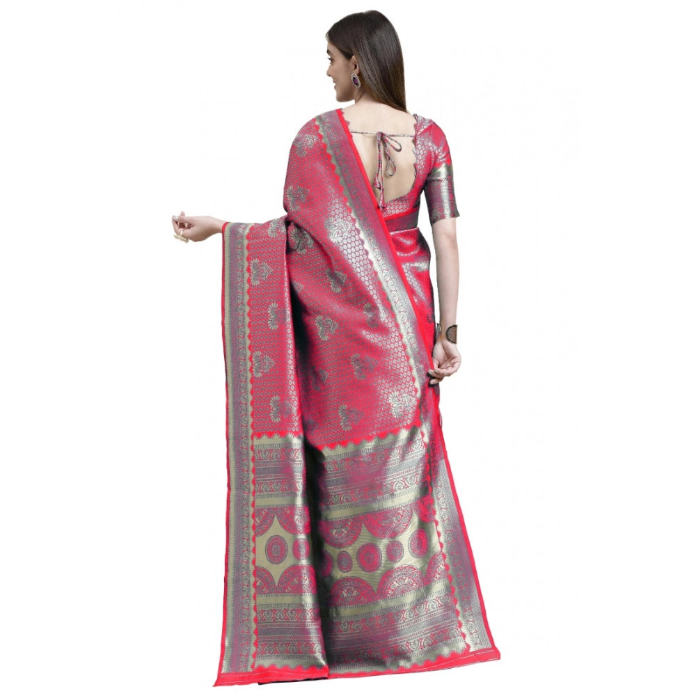 Shopper Beast Women's Banarasi Silk Designer Weaving Saree With Unstitched Blouse (Pink, 5.50 Mtrs)