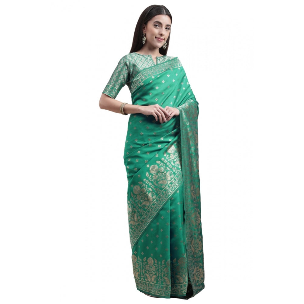 Shopper Beast Women's Banarasi Silk Designer Weaving Saree With Unstitched Blouse (Green, 5.50 Mtrs)