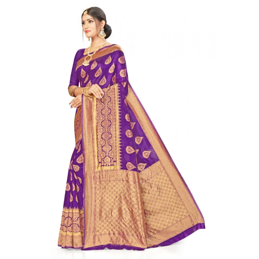 Shopper Beast Women's Banarasi Silk Designer Weaving Saree With Unstitched Blouse (Purple, 5.50 Mtrs)