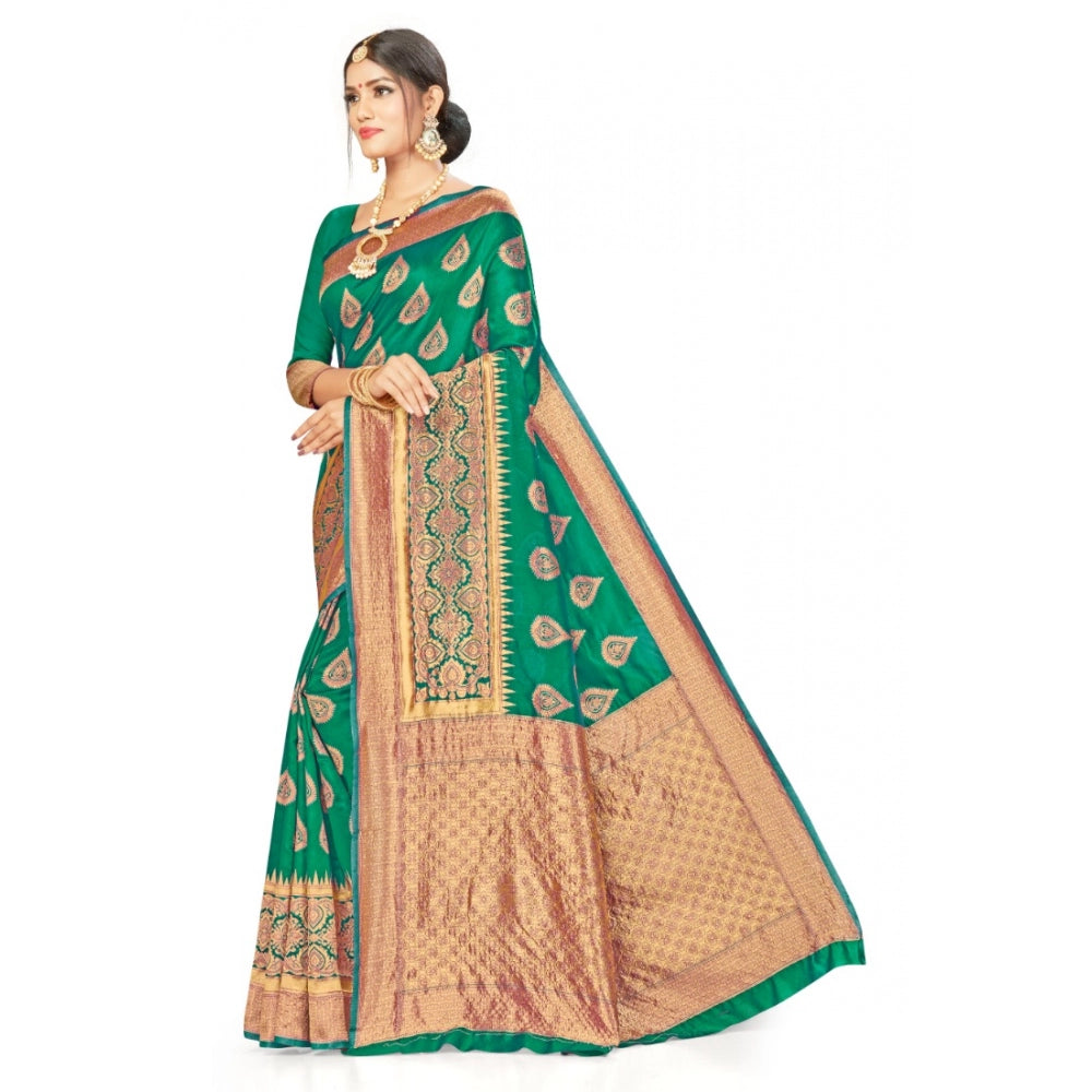 Shopper Beast Women's Banarasi Silk Designer Weaving Saree With Unstitched Blouse (Green, 5.50 Mtrs)