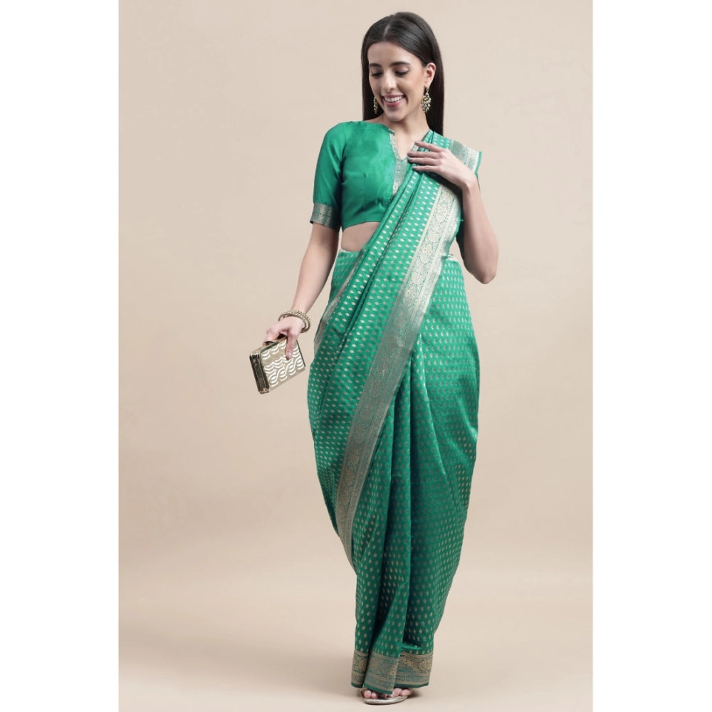 Shopper Beast Women's Kanjivaram Silk Designer Weaving Saree With Unstitched Blouse (Green, 5.50 Mtrs)