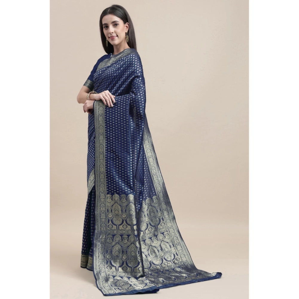 Shopper Beast Women's Kanjivaram Silk Designer Weaving Saree With Unstitched Blouse (Blue, 5.50 Mtrs)