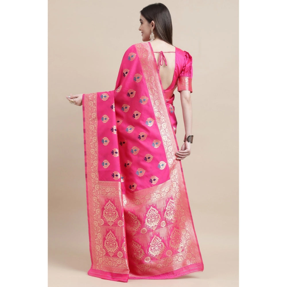 Shopper Beast Women's Kanjivaram Silk Designer Weaving Saree With Unstitched Blouse (Pink, 5.50 Mtrs)