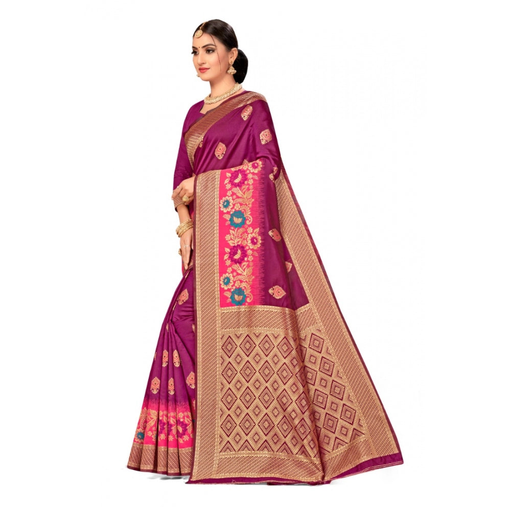 Shopper Beast Women's Banarasi Silk Designer Weaving Saree With Unstitched Blouse (Purple, 5.50 Mtrs)