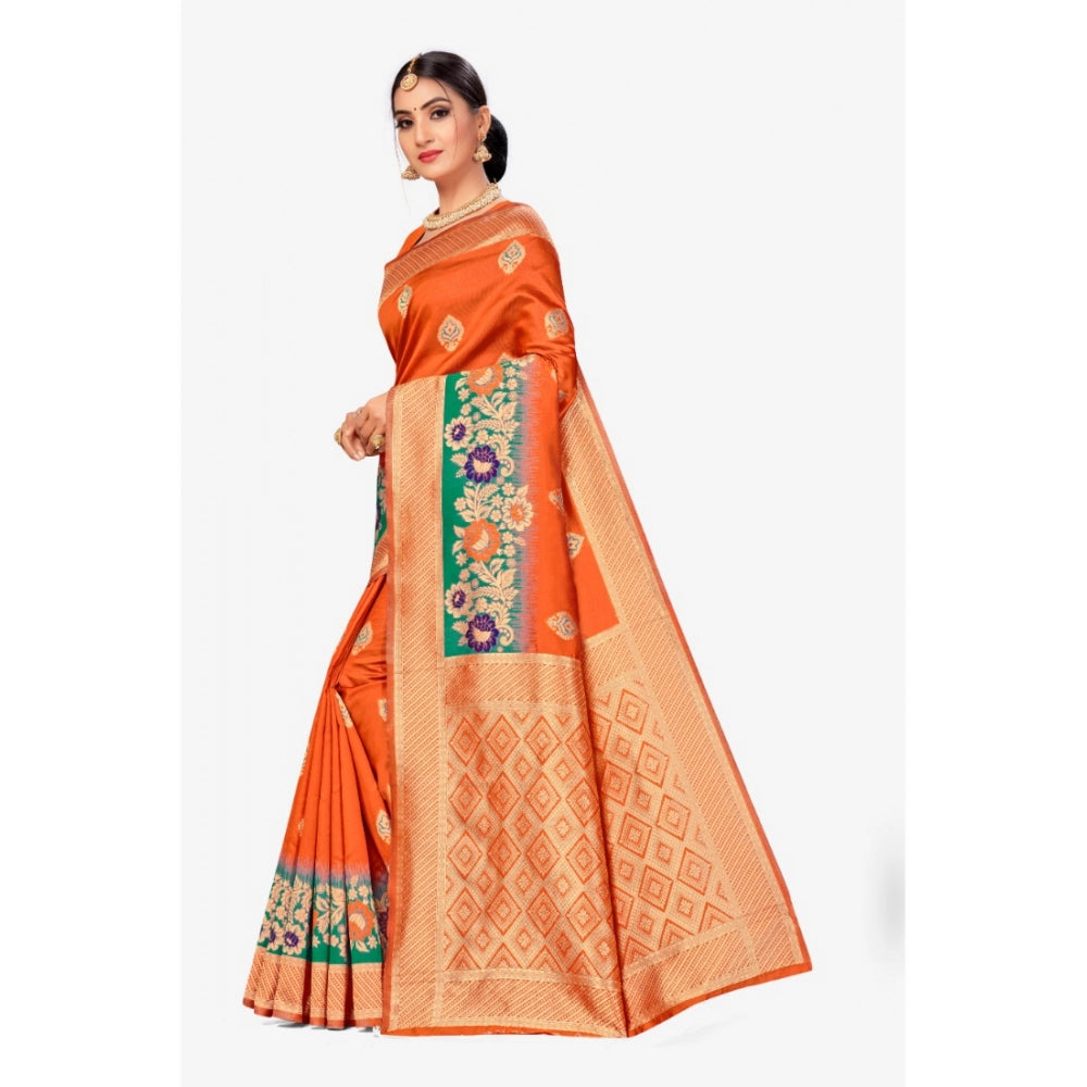 Shopper Beast Women's Banarasi Silk Designer Weaving Saree With Unstitched Blouse (Orange, 5.50 Mtrs)