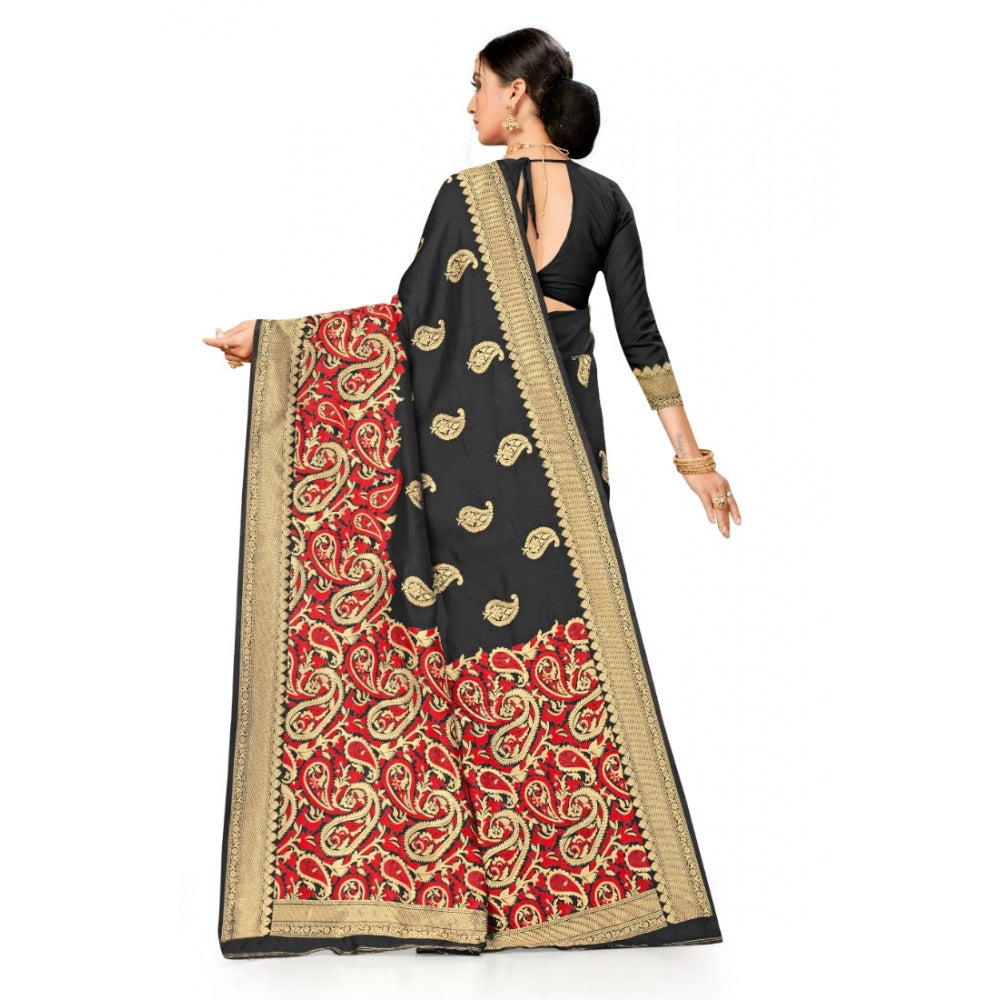 Shopper Beast Women's Banarasi Silk Designer Weaving Saree With Unstitched Blouse (Black, 5.50 Mtrs)